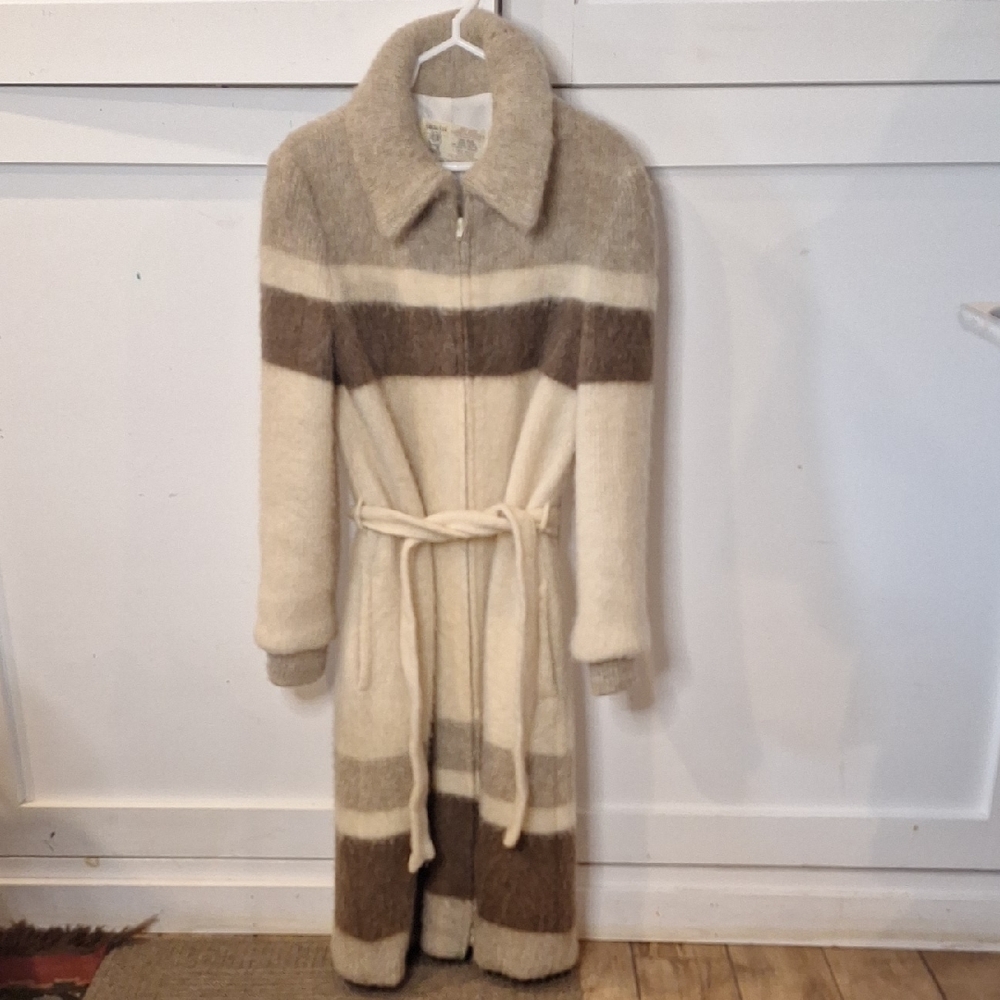 Hilda Ltd Striped Wool Coat with Belt